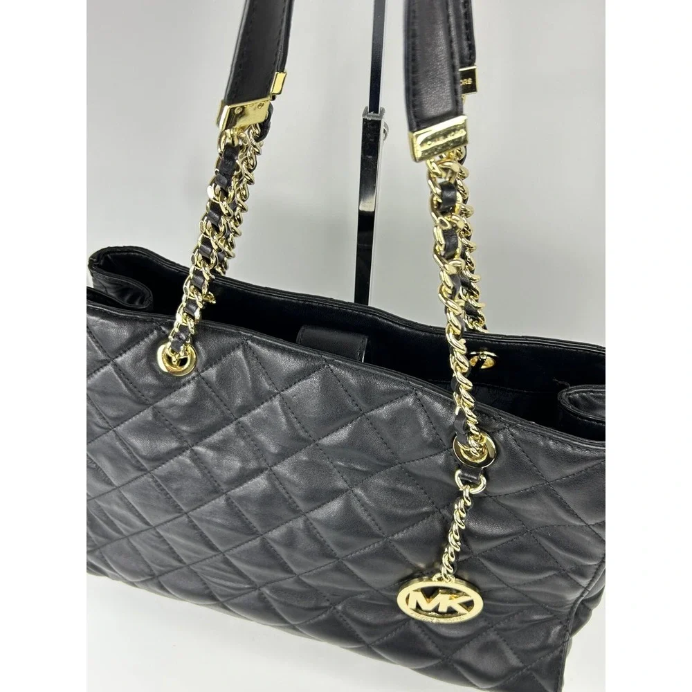 Michael Kors Satchel Susannah Leather Quilted Double Handle Large Black CLEAN A+